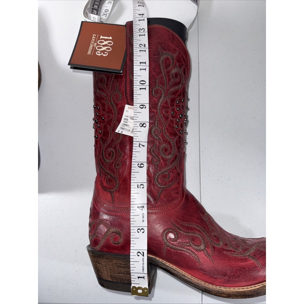 Lucchese Womens Red Burnished Mad Dog Goat Leather Cowboy Boots 8 Studded 🤠 - Picture 13 of 16